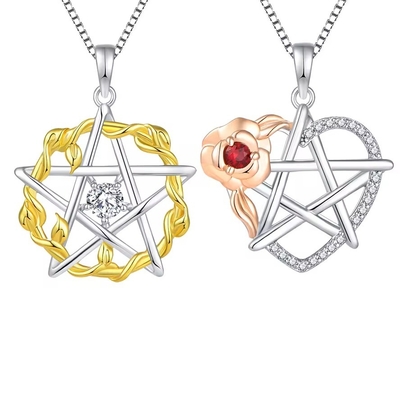 YASVITTI 925 Sterling Gümüş Pentagram Yıldız Kalp Kolye Kolye Seti Kübik Zirkonya ve Gül Altın Dikiş Alışveriş