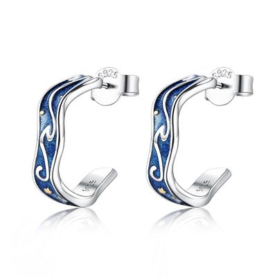 0.07oz 1.4x1.2cm Som Gümüş Takı Küpeler Mavi Trendy Ay Yıldız Küpe