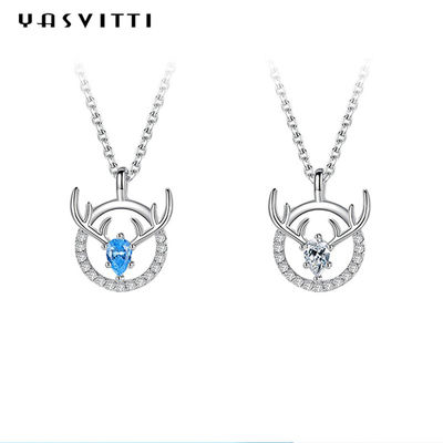 14x16mm 15in Geyik Boynuzu Kolye Gümüş 3A CZ Boynuz Kolye Kolye