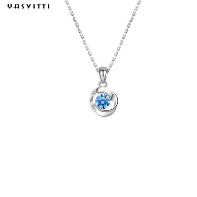 Lüks Geometrik Gümüş Kolye Mavi Topaz Taşlı Kolye Kolye Takı