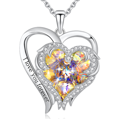 0.79x0.98in Som Gümüş Çift Kalp Kolye Austrian crystal Sarı Kristal