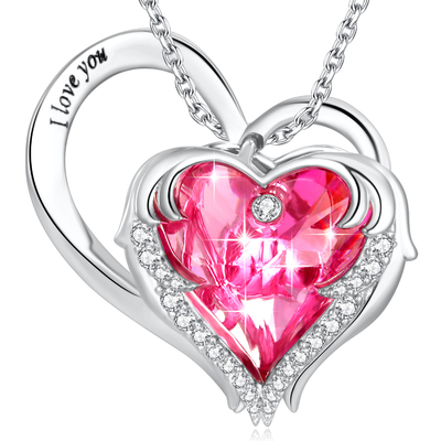 Kurşunsuz Gümüş Kalp Kolye Kolye 1.18x0.98in Austrian crystal Pembe Kristal