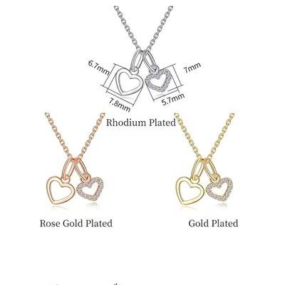YASVITTI 925 Sterling Gümüş İki Kalp Kolye Şık Özel Altın Kaplama Kalp Kolye Mücevherleri