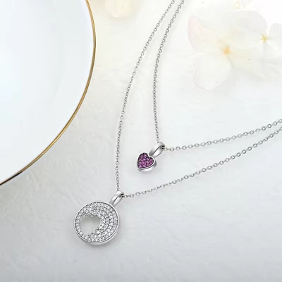 YASVITTI Rodyum kaplama CZ Kadınlar 925 Sterling Gümüş Zirkon Mücevher Özel Romantik Pembe Kalp Büyü Kolyesi