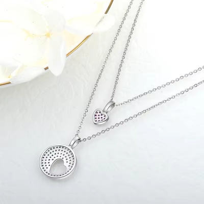 YASVITTI Rodyum kaplama CZ Kadınlar 925 Sterling Gümüş Zirkon Mücevher Özel Romantik Pembe Kalp Büyü Kolyesi