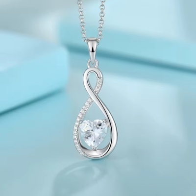 YASVITTI Gemstone Infinity Pendant Kolye Kübik Zirkonya Doğum Taşı Kalp 925 Sterling Gümüş Kolye