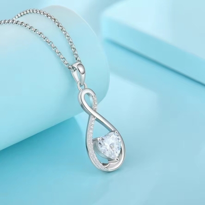 YASVITTI Gemstone Infinity Pendant Kolye Kübik Zirkonya Doğum Taşı Kalp 925 Sterling Gümüş Kolye