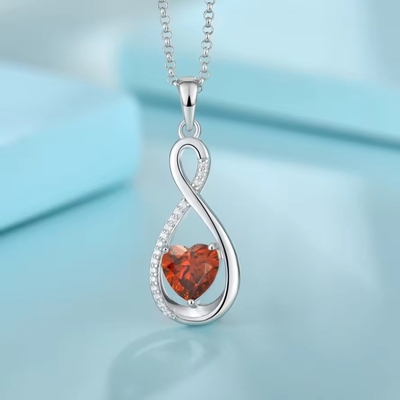 YASVITTI Gemstone Infinity Pendant Kolye Kübik Zirkonya Doğum Taşı Kalp 925 Sterling Gümüş Kolye