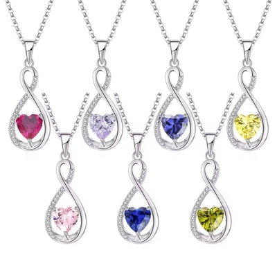 YASVITTI Gemstone Infinity Pendant Kolye Kübik Zirkonya Doğum Taşı Kalp 925 Sterling Gümüş Kolye