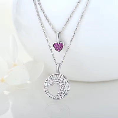 YASVITTI Toptan Rhodium 925 Sterling Gümüş Zirkon Mücevher Özel Romantik Pembe Kalp Bling Büyü Kolyesi