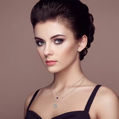 YASVITTI Toptan Rhodium 925 Sterling Gümüş Zirkon Mücevher Özel Romantik Pembe Kalp Bling Büyü Kolyesi