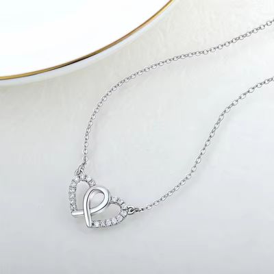 YASVITTI Beyaz Kübik Zirkonya Rodyum Kaplama 925 Çift Sterling Gümüş Kalp Kolye Kolye Mücevherler Sevgililer Günü Hediyesi