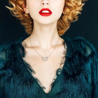 YASVITTI Beyaz Kübik Zirkonya Rodyum Kaplama 925 Çift Sterling Gümüş Kalp Kolye Kolye Mücevherler Sevgililer Günü Hediyesi