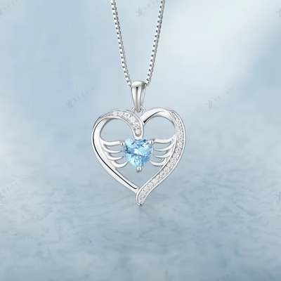 YASVITTI 925 Sterling Silver Heart Topaz &amp; Cubic Zirconia Angel Wing Pendant Kolye Romantik Mücevherler Kadınlar İçin
