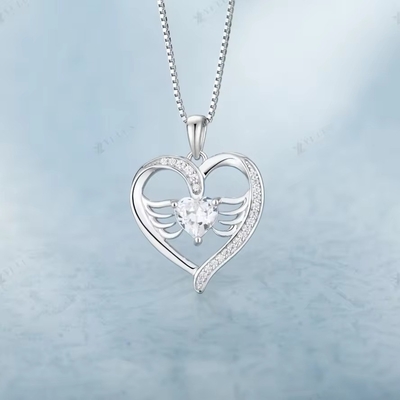 YASVITTI 925 Sterling Silver Heart Topaz &amp; Cubic Zirconia Angel Wing Pendant Kolye Romantik Mücevherler Kadınlar İçin