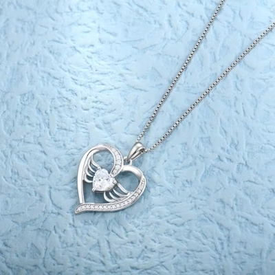 YASVITTI 925 Sterling Silver Heart Topaz &amp; Cubic Zirconia Angel Wing Pendant Kolye Romantik Mücevherler Kadınlar İçin