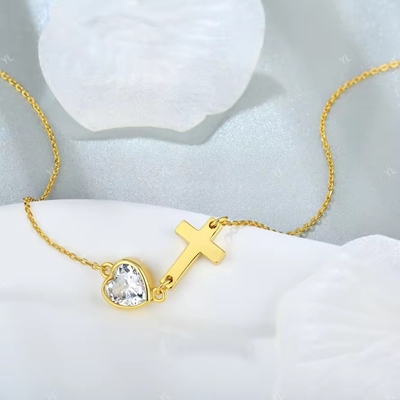 YASVITTI Bezel Kalp Kübik Zirkonya Kolye 925 Gümüş Klasik Haç Basit Kolye 18K Altın Kaplama Toptan Satış Fabrikası