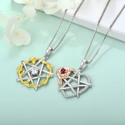 YASVITTI 925 Sterling Gümüş Pentagram Yıldız Kalp Kolye Kolye Seti Kübik Zirkonya ve Gül Altın Dikiş Alışveriş