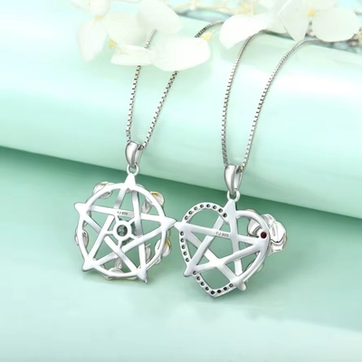 YASVITTI 925 Sterling Gümüş Pentagram Yıldız Kalp Kolye Kolye Seti Kübik Zirkonya ve Gül Altın Dikiş Alışveriş