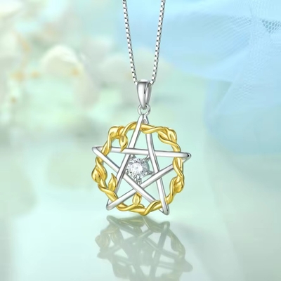 YASVITTI 925 Sterling Gümüş Pentagram Yıldız Kalp Kolye Kolye Seti Kübik Zirkonya ve Gül Altın Dikiş Alışveriş