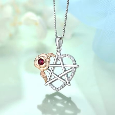 YASVITTI 925 Sterling Gümüş Pentagram Yıldız Kalp Kolye Kolye Seti Kübik Zirkonya ve Gül Altın Dikiş Alışveriş