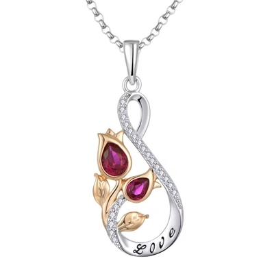 YASVITTI 925 Sterling Gümüş Klasik Ruby Rose Flower Pendant Kolye Kübik Zirkon Aşk Gravure Kolye Toptan Satış