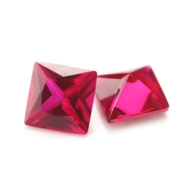 Prenses Kare Kesim Sentetik Rubin 5# Korundum Boş Taş Moissanite Nişan Yüzükleri İçin
