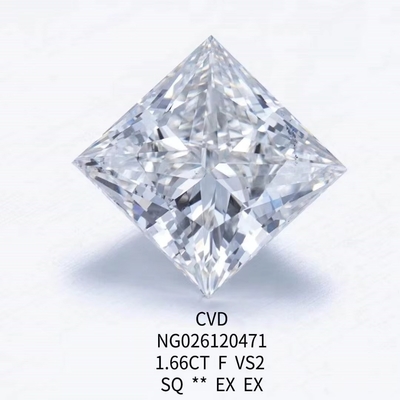IGI Sertifikası NGIC Laboratuvar Büyümüş Elmas Prenses Kare Kesim 1.66ct F VS2 Loose Hpht Cvd Elmas Moissanite