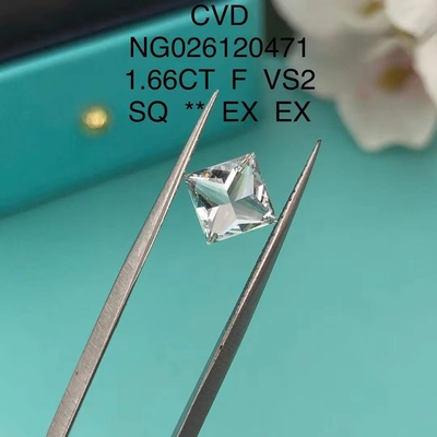 IGI Sertifikası NGIC Laboratuvar Büyümüş Elmas Prenses Kare Kesim 1.66ct F VS2 Loose Hpht Cvd Elmas Moissanite