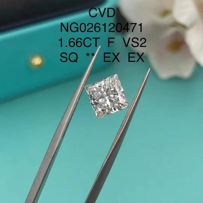 IGI Sertifikası NGIC Laboratuvar Büyümüş Elmas Prenses Kare Kesim 1.66ct F VS2 Loose Hpht Cvd Elmas Moissanite