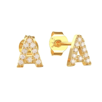 Moda Sterling Gümüş A-z Alfabe Küpeler 18k Altın 925 Gümüş Harf Stud Küpeler