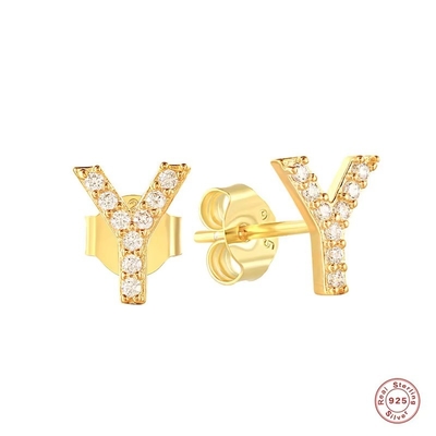 Moda Sterling Gümüş A-z Alfabe Küpeler 18k Altın 925 Gümüş Harf Stud Küpeler