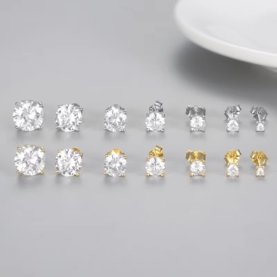 Kore moda küpeleri Mücevher 925 Sterling Gümüş Klasik Tek Elmas Küpeleri 2-10mm Zirkonya Stud Küpeleri Kadınlar için