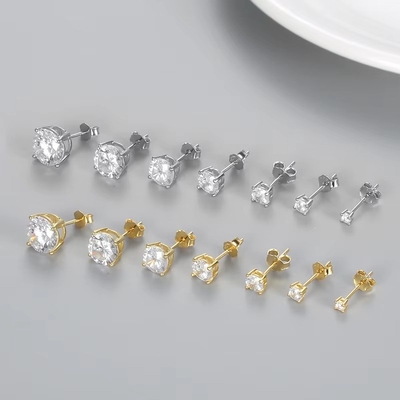 Kore moda küpeleri Mücevher 925 Sterling Gümüş Klasik Tek Elmas Küpeleri 2-10mm Zirkonya Stud Küpeleri Kadınlar için