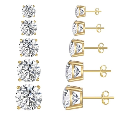Kore moda küpeleri Mücevher 925 Sterling Gümüş Klasik Tek Elmas Küpeleri 2-10mm Zirkonya Stud Küpeleri Kadınlar için
