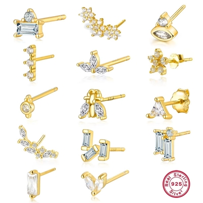 925 Sterling Gümüş Toptan Satış Mücevher Minimalist Küçük 925 Sterling Gümüş Zirkon Stud Kulaklıklar Kadınlar İçin Altın Kaplama Kulaklıklar