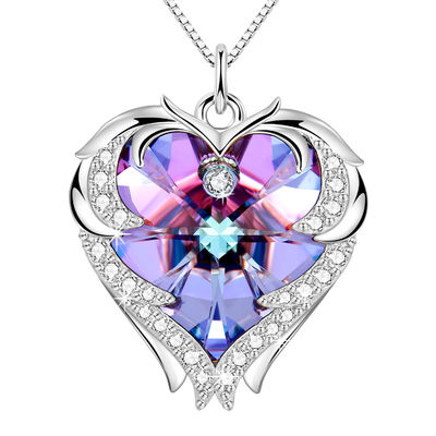 18in 0.29oz Gümüş Kalp Kolye Kolye Trendy Pembe Kristal Kalp Kolye
