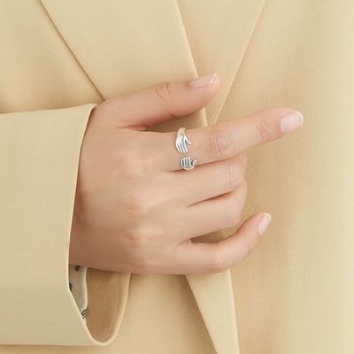 Kadınlar İçin Parmak Yüzük 925 Ayar Gümüş Çift El Şekilli Yüzük