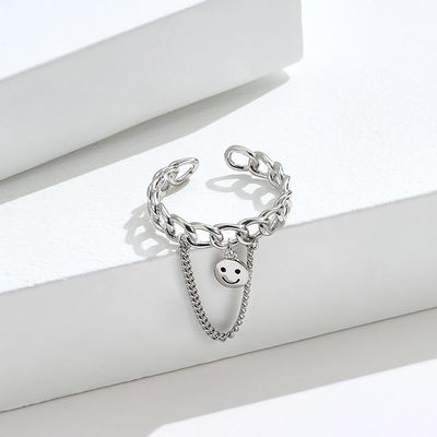 0.08CM 1.7g Gümüş Takı Yüzükler Unisex Festivali Gülen Yüz Yüzük