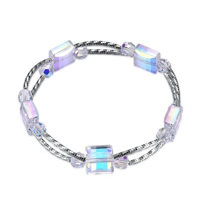2.6in 0.38oz Kare Kristal Bileklik 3 Katmanlı Sentetik Kaydırıcı Gümüş Bileklik