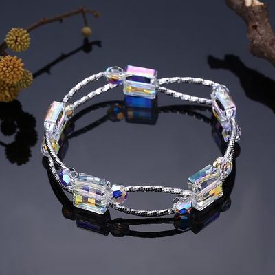 2.6in 0.38oz Kare Kristal Bileklik 3 Katmanlı Sentetik Kaydırıcı Gümüş Bileklik