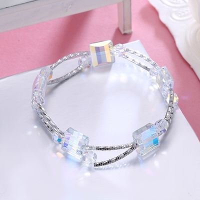 2.6in 0.38oz Kare Kristal Bileklik 3 Katmanlı Sentetik Kaydırıcı Gümüş Bileklik