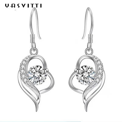 0.16oz 31x11mm Gümüş Kalp Sallanan Küpeler 5A CZ Mavi Zirkon Küpeler
