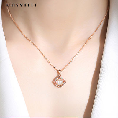 45.5cm Noel 8g Gümüş Takı Kolye 14K 28mm İnci Pırlanta Kolye