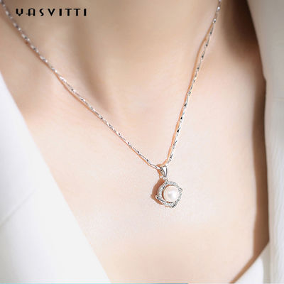 45.5cm Noel 8g Gümüş Takı Kolye 14K 28mm İnci Pırlanta Kolye