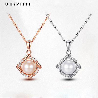 45.5cm Noel 8g Gümüş Takı Kolye 14K 28mm İnci Pırlanta Kolye
