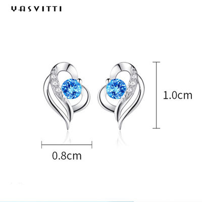 0.04oz 1x0.8cm Gümüş Kalp Küpeler SGS Mavi Taş Küpe kız arkadaşı