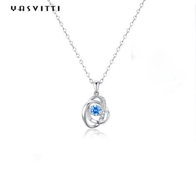 1.1 Gram 16.76mm Gümüş Takı Kolye 5A CZ Safir Taş Kolye