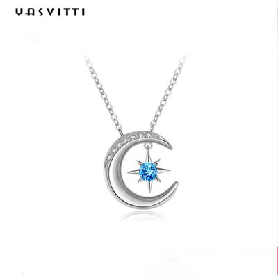 0.69ft 2g Ay Yıldız Kolye Kolye Trendy Topaz Katı Gümüş Kalp Kolye
