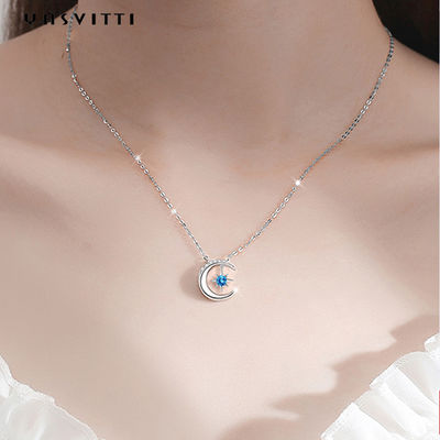 0.69ft 2g Ay Yıldız Kolye Kolye Trendy Topaz Katı Gümüş Kalp Kolye